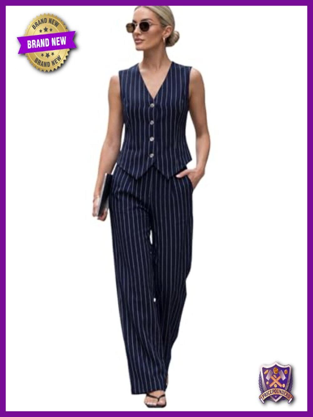 Linen Blend 2 Piece Vest and Wide Leg Pants Set for Women